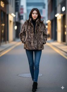 Crocodile Original Leather Faux Fur Brown Coat