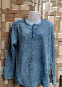 Blue Henley Long Sleeve Sweater