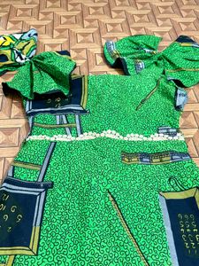 Green Printed full Dress