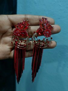 Red And Black Long Chain Earrings