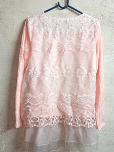 Partywear Lace Top Layered Blouson Pink