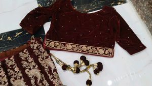 Heavy Dapka Hand Work Maroon Velve Bridal Lehnga