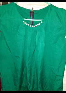 Green Colour Top With Pearl On The Neck