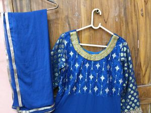 Less used Georgette Anarkali Kurti+Dupatta-NavyBlu