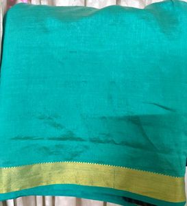 Green &amp; Navy Saree with Geometric Border