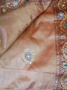 Embroidered Silk Fabric with Floral Border