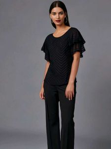 Black Frills Embroidered Top