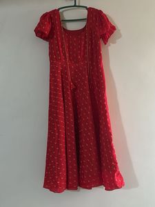 Red Printed Midi Dress
