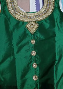 Long Green Heavy Work Kurta With Dupatta And Sleeves