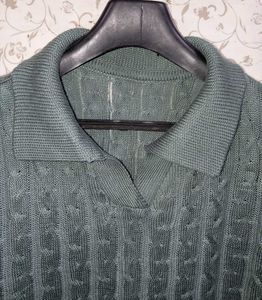 Knitted V- Neck  Polo T-Shirt