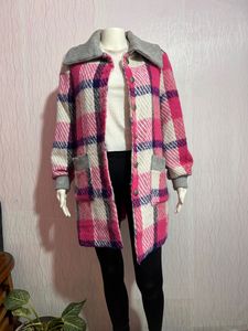 Vintage Pink Plaid Wool Coat
