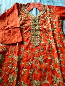 Orange Stitch Kurti