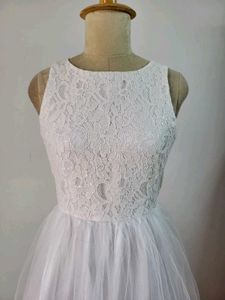 White Lace &amp; Tulle Maxi Dress