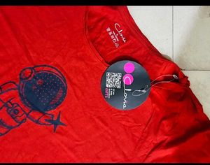 Clovia Red Astronaut Graphic T-Shirt Dress