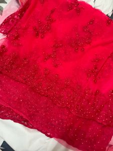 red lace saree with blouse material