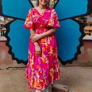 Colorful Printed Midi Dress