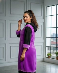 Purple Faux Fur Hoodie Dress