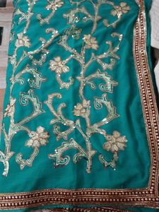 Teal Embroidered Saree