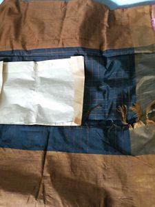 Handwoven Silk Plaid Fabric Saree -Black&amp;Mustard