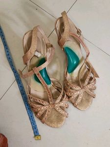 Rose Gold Sequin Flower Heels With Insole