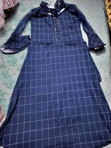 Blue Grid Midi Dress