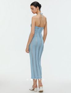 Blue Knitted Halter Maxi Dress