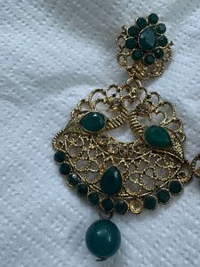 Green &amp; Gold Peacock Dangle Earrings