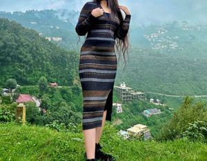 SHIMMER BODYCON SLIT DRESS