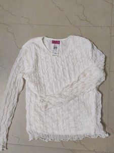 White Textured Long Sleeve Top