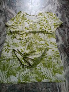 Green Leaf Print Kurta Set