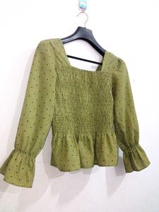 Causal Puff Sleeves Polka Print Women Top