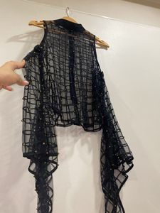 Party Wear Black Cold Cut Sleeves Dress