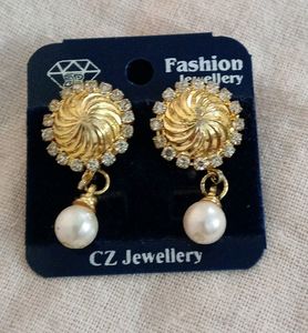Gold &amp; Pearl Drop Earrings