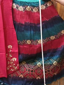 Ghagra - Top(Red)+Bottom(Multi-color)+Dupatta(Red)