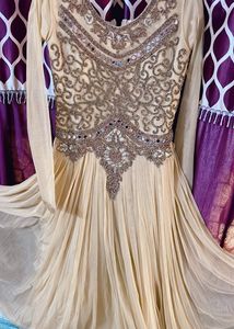 Party Wear  Golden Gown With Bottom N Dupatta Dupa