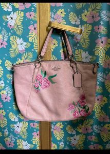 Coach Floral Applique Leather Satchel