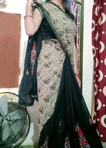 Elegant Red, Black Embroidered Saree