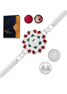 Deginer Bracelet Rakhi Set With Tilak, Coin & Gree