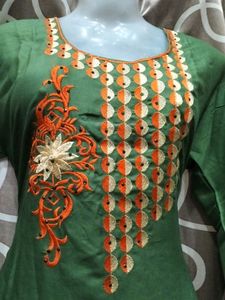 Olive Green Embellished Kurti