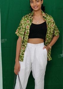 Green Patterned Short Sleeve Shirt