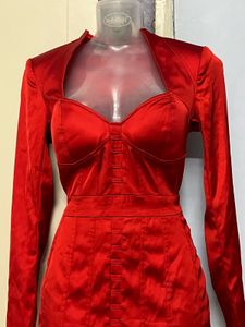 Bebe Branded Padded Red Corset Satin  Dress