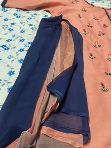 Pink Beautiful Thread Work Kurti With Pant Dupatta