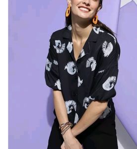 Women  Printed Casual Black Shirt