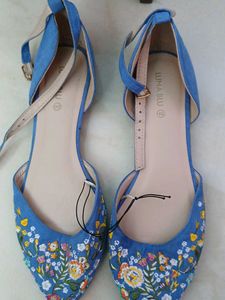 Colourful Blue Ballerina Shoes with Ankle Strap