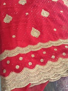 Red &amp; Gold Embellished Saree (Issue)