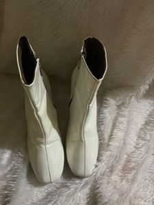 White Leather patent Ankle Boots