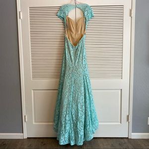 La Femme Aqua Lace Gown