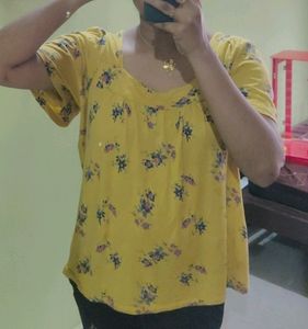 Mustard Yellow Floral Top For Women