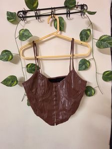 Brown Faux Leather Corset Top