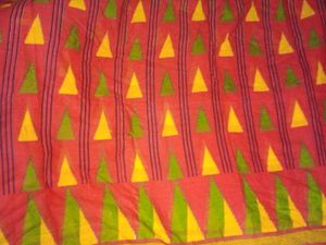 Womens Red With Yellow And Green Saree.